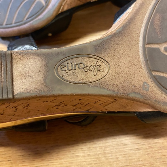 Black leather platform wedge sandals 9.5 - Picture 4 of 7